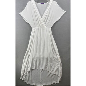 West Kei Dress Womens Small White Hi Low Hem V-Neck Short Sleeve Lined Lace Trim